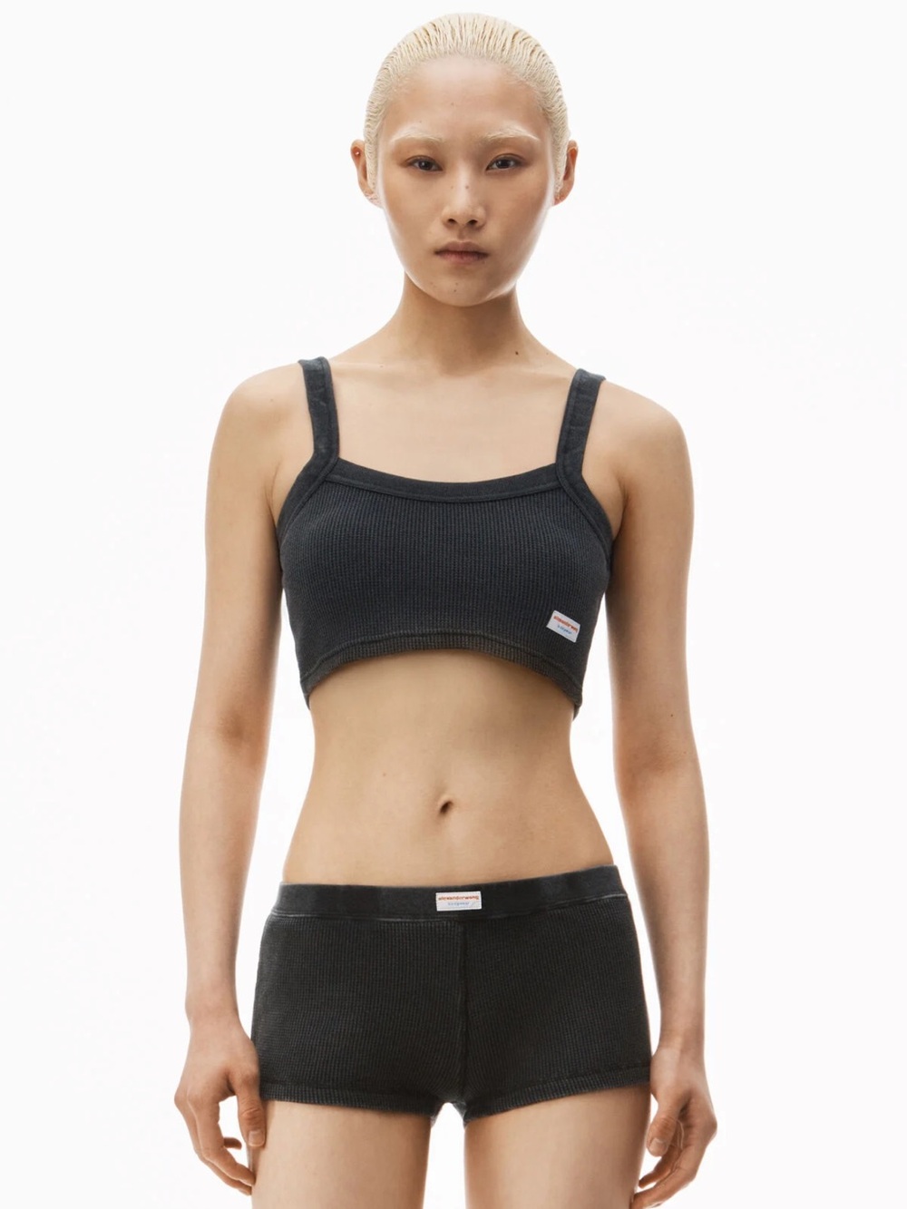 Alexander Waffle Knit Crop Tank Top in Charcoal